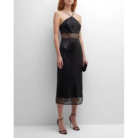 Ramy Brook Elegant Black Mesh Midi Dress - Picture 1 of 6